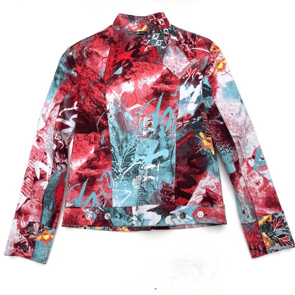 St. John Sport By Marie Gray Abstract Floral Denim Jacket - Picture 5 of 13
